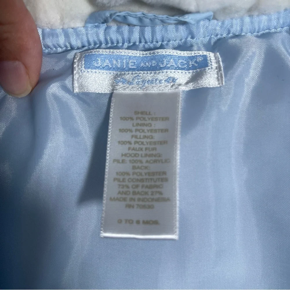 Janie & Jack Layette Baby 0-6mos Baby Blue Fleece Hooded Button Down Puffer Coat